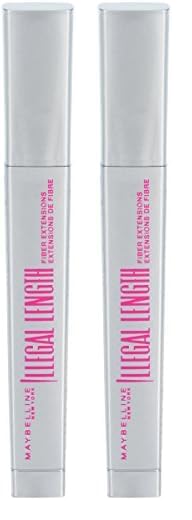 Maybelline Illegal Length Fiber Extensions Washable Mascara, Instant Lashes, No Flaking, Blackest Black, 1 Count (Pack of 2)