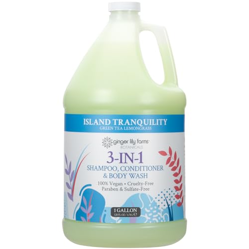 Ginger Lily Farms Botanicals 3-in-1 Shampoo, Conditioner & Body Wash, Island Tranquility, 100% Vegan & Cruelty-Free, Green Tea & Lemongrass Scent, 1 Gallon (128 fl oz) Refill