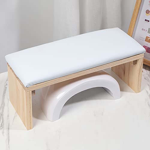 Arm Rest for Nail Techs, Professional Microfiber Leather Nail Arm Rest Cushion with Soft High-Density Sponge Solid Wood Table Non-Slip Manicure Hand Rest Stand for Nail Supplies (White)