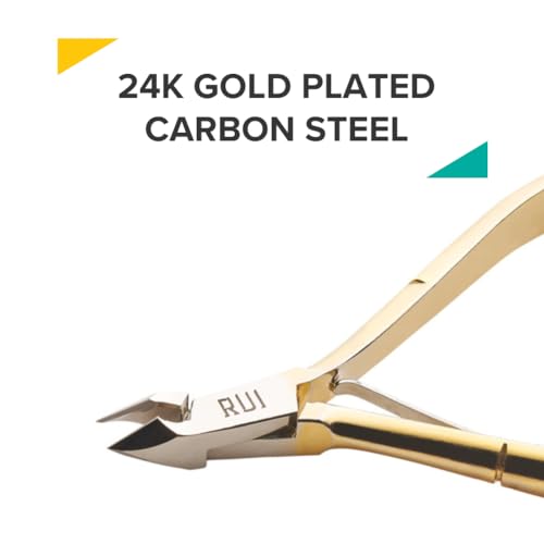 Rui Smiths Professional Cuticle Nippers, Gold-Plated Carbon Steel, French Handle, Double Spring, 6mm Jaw (Full Jaw)