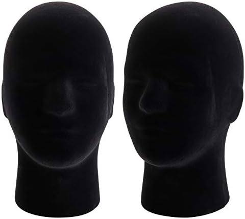 Hedume 2 Pack Mannequin Head Stand Model, Foam Black Velvet Male Wigs Display Model, Mannequin Manikin Head for Wig, Hat, Glasses