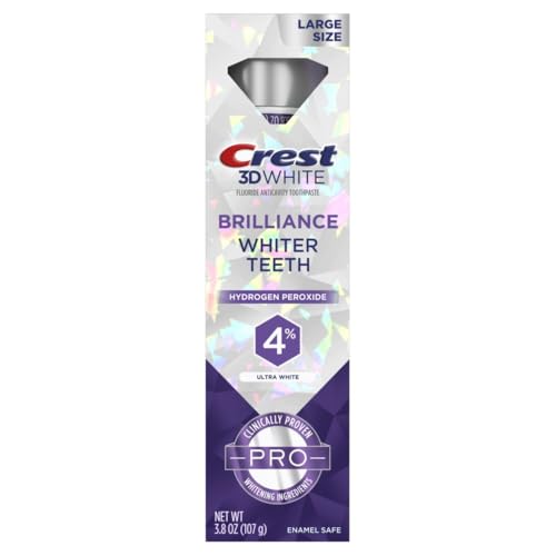 Crest 3D White Brilliance Pro Ultra White Teeth Whitening Toothpaste, 3.8 oz, Anticavity Fluoride Toothpaste, 4% Hydrogen Peroxide, Active Whitening Protection