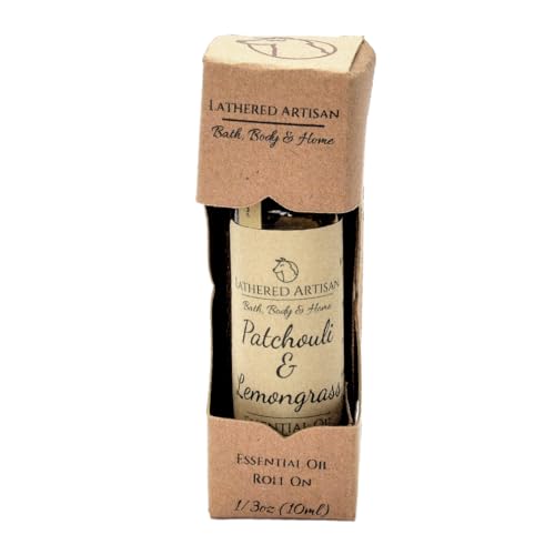 Patchouli & Lemongrass - Natural Essential Oil Perfume by Lathered Artisan - Alcohol-Free Plant Based Oil Perfume and Cologne, Nourishing, and Uniquely Handcrafted (Patchouli & Lemongrass - Roll On)