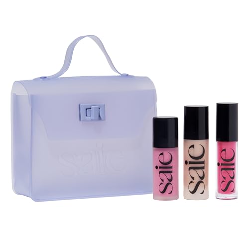 Saie SaieGlow Starter Makeup Kit - Glowy Super Gel in Roseglow, Dew Blush in Baby, and Glossybounce Lip Gloss in Play - Summer Essentials Makeup Set in a Mini Reusable Jelly Travel Bag (3 Count)