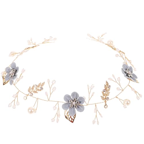 Gadpiparty Hairband for Wedding, Bridal Headpiece for Bride Flower Girl, Elegant Floral Design with Pearl and Crystal, Lightweight and Comfortable, One Size, Gold