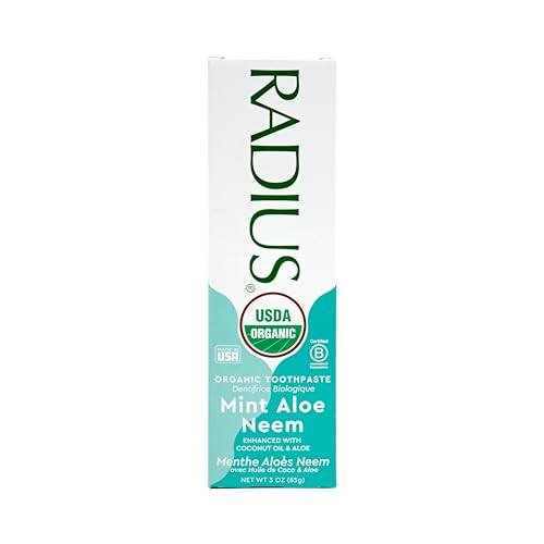 RADIUS Toothpaste, Mint Aloe Neem, 3 oz, USDA Organic Non-Toxic Chemical-Free Gluten-Free, Designed to Improve Gum Health & Prevent Cavities, Pack of 1