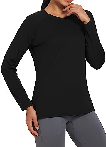 BALEAF Women's UPF 50+ Long Sleeve Rash Guard Swim Shirts SPF Quick Dry Lightweight T-Shirt Outdoor Hiking Runing 2 Pack Black Size XL