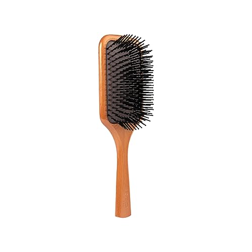 Red by Kiss Evergreen Wooden Square Paddle Hair Brush, 100% Beechwood, Long Bristles, Detangling, For All Hair Types, Sustainable, Painless Detangling, Air Ventilation Hole, Wet Dry Hair, Unisex