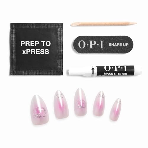 OPI xPRESS/ON Press on Nails | Long Almond Shape Nail Art | 30 Count With Glue | Instant Gel-Like Salon Manicure | Hello Kitty Limited Edition Collection