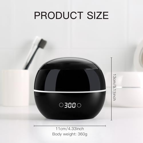 Dental Ultrasonic Retainer Cleaner Machine: 45kHz Dental Cleaning Pod for Denture, Aligner, Mouth Guard, Night Guard, Braces & Jewelry, UV Denture Cleaner with Digital Timer & Dual Mode 250ML Black