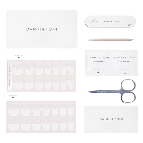 DANNI & TONI Semi Cured Gel Nail Strips Classic French (Crystal Frost) Sheer French Gel Nail Stickers with White Tips Glossy Nail Polish Wraps 28 Stickers