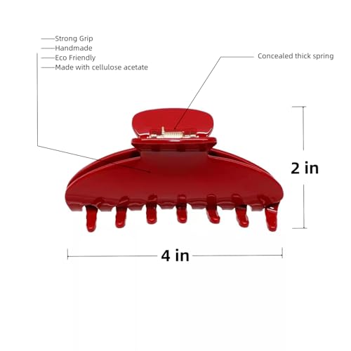 The OideGuiing Durable Acetate Hair Clips - 4-Inch Cherry Red Claw Clips for Fine and Thick Hair (Red)