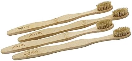 Gaia Guy Natural Bristle Bamboo Toothbrush with Boar Bristles - Totally Biodegradable and Compostable - No Nylon Toothbrushes - Zero Waste 12-Pack