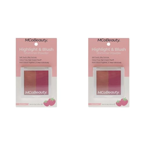 MCoBeauty Highlight And Blush - Two-Toned Powder Duo - Satin Blush And High Shine Highlighter - Long Lasting - Berry Glow - 0.35 Oz