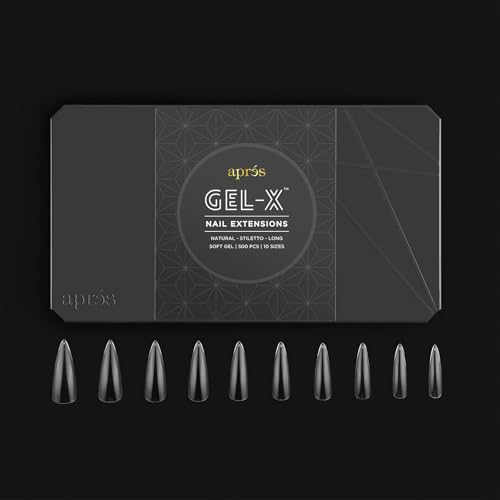 Apres Nail Gel-X Natural Stiletto Long Box of Tips, 500 Gel-X Tips, Soft Gel Tips, 10 Sizes 0-9, No Size 00 Included