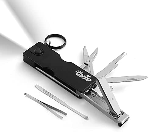 OUTU Keychain Nail Clippers Multitool, 8 in 1 EDC Utility Tool with Nail Clipper, Scissors, Tweezers, Gifts for Him Men Husband Dad Boyfriend (Black)