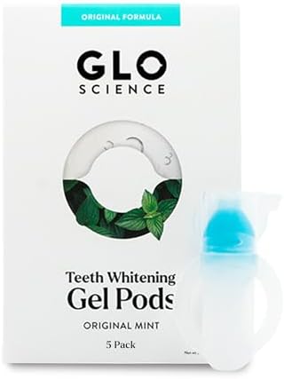 GLO Science Teeth Whitening Gel Pods – Safe, Effective Whitener with Silicon Brush, 6% Hydrogen Peroxide – Fastest Way to Whiter Teeth, Sensitivity Free – Mint Flavor (Pack of 5)