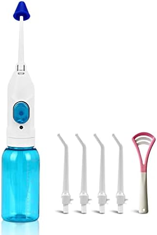 Portable Oral Irrigator Water Flosser Dental Water Toothbrush Toothpick Nasal Irrigator Implement Teeth Cleaner Oral Hygiene flossers for Home Travel with 5pcs Nozzles (Nozzle and Tongue Scraper)