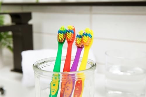 SmartSmile 72 Pcs Bulk Kids Toothbrushes Individually Wrapped - Assorted Colors with Animal Paw Prints - Popular Dental Office Patient 21-542