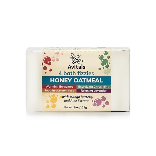 Avital’s Variety Bath Fizzies – 4 Handmade Bath Fizzies with Colloidal Oatmeal, Aloe Extract, and Essential Oils