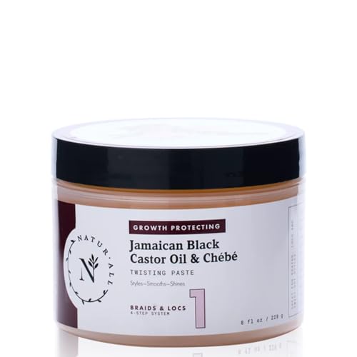 NaturAll Jamaican Black Castor Oil & Chebe Braiding Gel – Protective Hair Braiding Gel for Locs, Edge Control, Taming Frizz & Twisting– Strong Hold Braid Balm for Dreadlocks, Retwists No Flaking 8 Oz.