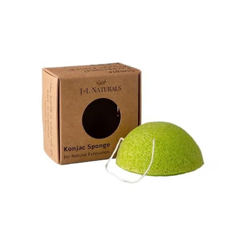 J&L Naturals Konjac Sponge | Exfoliating Face & Body Sponge for All Skin Types | Gentle Scrub | Cruelty Free, Vegan, Natural, Sustainable (Green Mint (For Oily/Combination Skin), 2-Pack Duo)