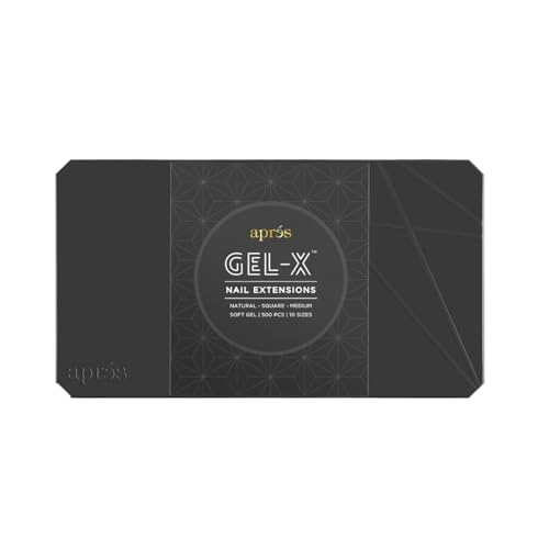 Apres Nail Gel-X Natural Square Medium Box of Tips, 500 Gel-X Tips, Soft Gel Tips, 10 sizes 0-9, No size 00 included