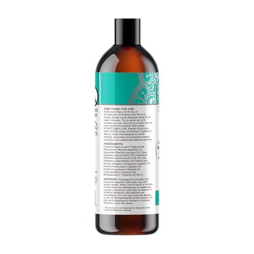 GuruNanda CocoMint Oil Pulling Mouthwash for Complete Oral Hygiene, 7 Essential Oils & Vitamins for Happy Teeth & Gums & Fresh Breath , Alcohol-Free, 8 oz