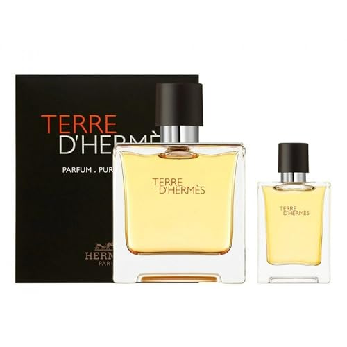 Hermes Terre D'hermes 2-Piece Set for Men, (2.5 Oz Pure Perfume Spray + 0.42 Oz Pure Perfume Spray)