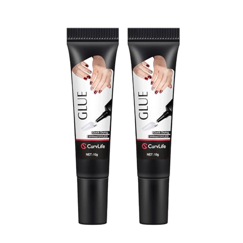 Curvlife Upgraded Super Strong 10g Semi Solid Nail Glue, 2pcs Best Soft Gel Nail Glue for Press on Nails - No UV Light Needed, Long Lasting