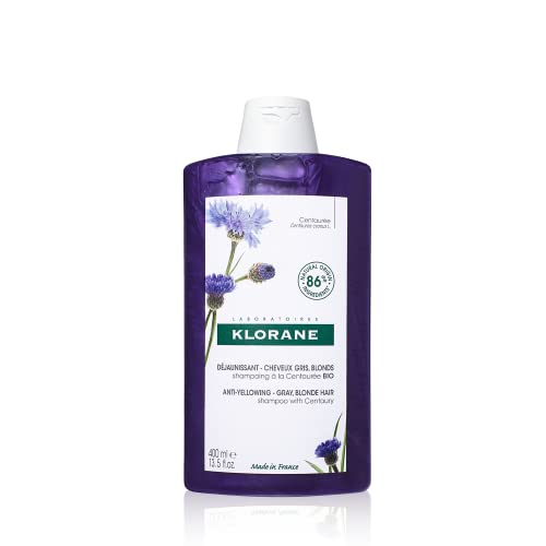 Klorane Shampoo with Centaury - Brightens Blonde, Platinum, Silver, Gray or White Hair - Neutralizes Unwanted Yellow, Brassy, and Copper Tones - Paraben, Silicone and Sulfate-Free - 13.5 fl. oz.