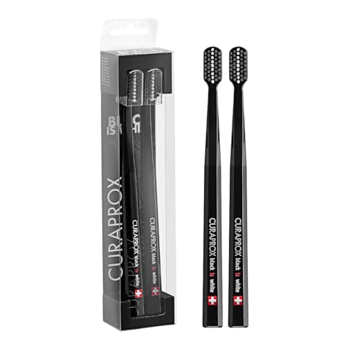 Curaprox Toothbrush Duo – for Adults | Stylish Black toothbrushes with Ultra-Soft filaments | Whitening-Friendly | Black | 2-Pack