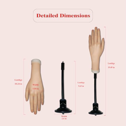 Practice Hand for Acrylic Nails, Realistic, Silicone, Fake Hand with Strong Suction Cup, Nail Practice Hand with Acrylic Nails and Jelly Gel, Realistic Mannequin Hand
