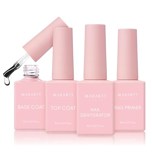 Makartt Gel Polish Top Coat & Base Coat Set with Acid Free Nail Primer and Prep Dehydrator(8ml)