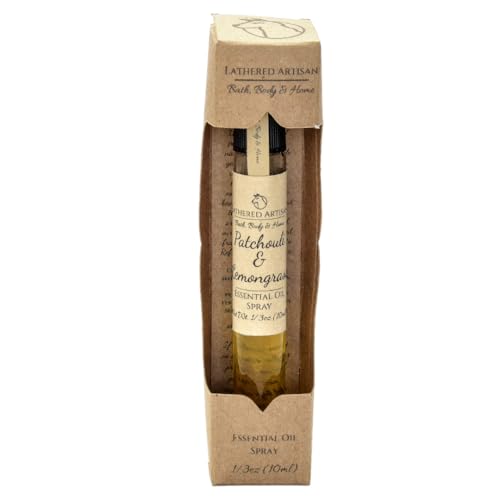 Patchouli & Lemongrass - Natural Essential Oil Perfume by Lathered Artisan - Alcohol-Free Plant Based Oil Perfume and Cologne, Nourishing, and Uniquely Handcrafted (Patchouli & Lemongrass - Spray)