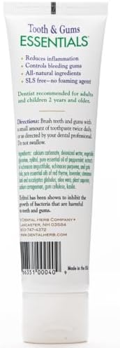Dental Herb Company - Essentials Toothpaste - Truly Natural Fluoride-Free and SLS-Free - Superior Defense Against Bleeding and Irritated Gums, Dry Mouth, and Mouth sores. (4 oz.)
