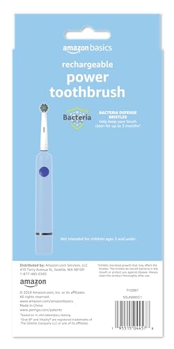 Amazon Basics Power Rechargeable Toothbrush with EasyFlex Brush Heads, Bacteria Defense and Replace-Me Bristles, 2-Minute Quadrant Timer