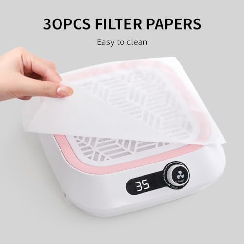 Nail Dust Collector, Powerful Vacuum Fan and Nail Dust Collector Quiet, Professional Salons&Home Use Dust Collector Nail Tech with Reusable Filter and 30pcs Nonwoven Filter and 1pcs Dusting Brush Pink