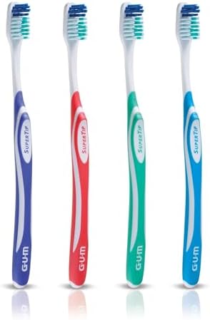 GUM Super Tip Toothbrush, Soft Bristle Toothbrush for Adults with Tongue Cleaner, Compact Head, 1ct (Pack of 12)