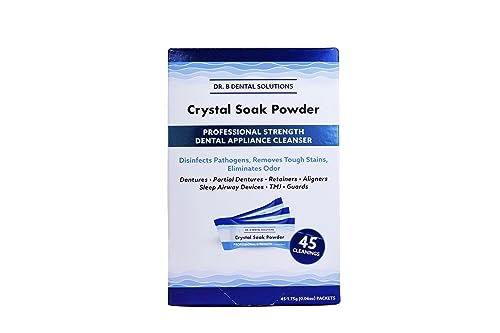 Dr. B Dental Solutions Powder Crystal Soak Cleanser, Ideal for Oral Appliances, Dentures, Night Guards, Retainers, Aligners, and Sleep Apnea Devices - 45 Packs Included (Single Pack)
