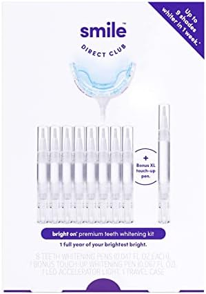 SmileDirectClub Teeth Whitening Kit with LED Light - 9 Pack Gel Pens - Professional Strength Hydrogen Peroxide - Pain Free and Enamel Safe - Up to 9 Shades Whiter in 1 Week