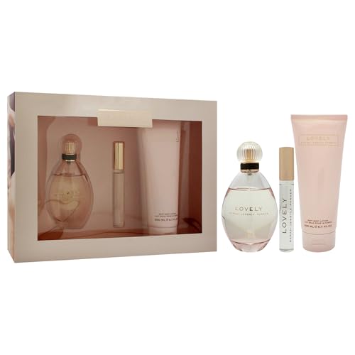SJP Lovely - Women's Perfume and Body Care Gift Set - Includes Eau De Parfum, Rollerball, and Soft Lotion in Iconic Lovely Fragrance - Notes of Mandarin, Lavender, and Apple - 3 pc