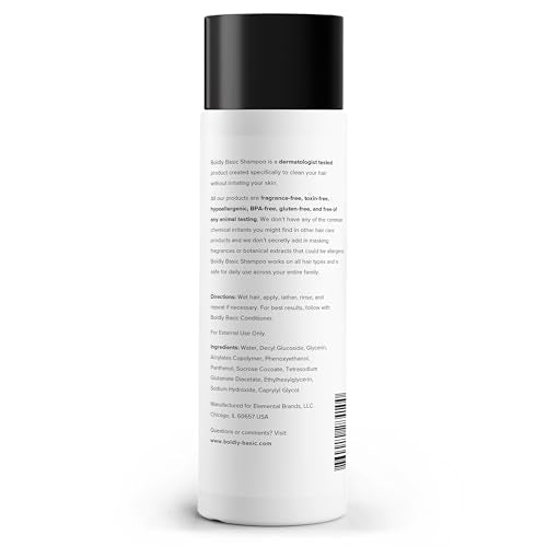 Fragrance Free Shampoo - Gentle on Sensitive Skin and Hair - Unscented - Dermatologist Tested - No Sulfates, Parabens or Gluten - Non Comedogenic and Hypoallergenic