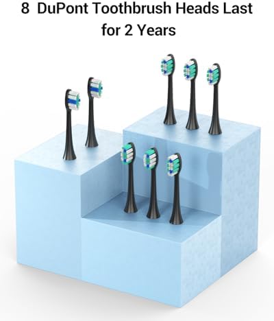 Rtauys Electric Toothbrush for Adults and Kids, Wireless Rechargeable Tooth Brush with 8 Replacement Heads, One Charge for 120 Days, 5 Modes Toothbrush with Travel Case, Black