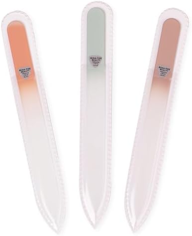 BONA Fide Beauty Czech Glass Nail File Set 3-Pieces, Muted Fall Colors Nail Filers - Reusable Nail Care, Lovely Gifts for Bridesmaid, Travel Beauty Tool