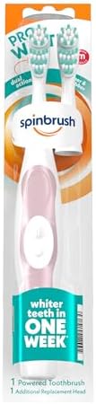 Spinbrush Pro Whiten Battery-Powered Electric Toothbrush Value Pack, Medium Bristles, Batteries Included, 1 Brush & 1 Replacement Head