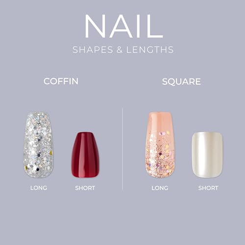 KISS Gel Fantasy Collection Ready-to-Wear Press-On Nails, ‘I Feel You’, Medium Length Square Gel Nails Kit with Pink Gel Nail Glue 0.07 Oz, Manicure Stick, Mini Nail File, and 24 Fake Nails