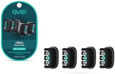 quip Ultra Brush Pod Refill Heads - 4 Pack - Verified quip Brush Head Refills for Sonic Electric Toothbrushes - Soft Bristles, Compact - Last 3 Months Each - Black