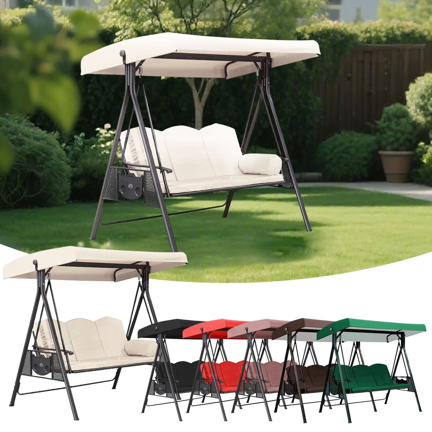 3-Seater Outdoor Balcony Swing Chair Cover, Outdoor Swing Replacement Cover, Durable Garden Swing Covers Suitable for Porches and Backyards