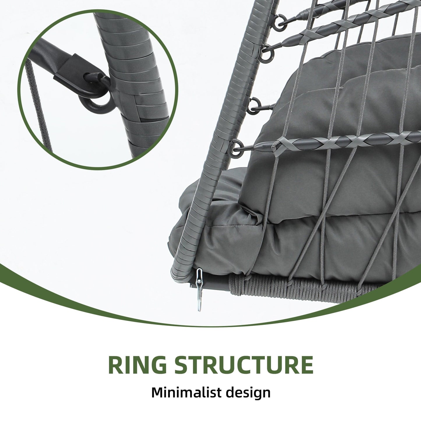 Uforic 105 x 74 x 72 cm Hanging Chair with Cushions, Chain & S-Hooks for Living Room Patio Garden, Gray